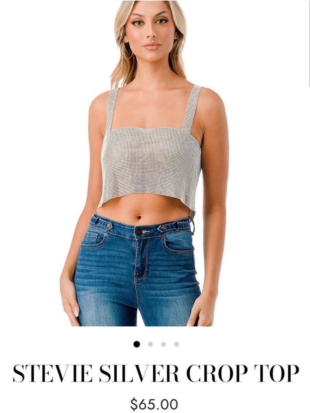 Stevies Silver Metallic Square-Neck Crop Top